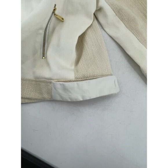 Ellen Tracy Off White Asymmetrical Zip Faux Leather Tweed Crop Jacket Size Med - Picture 15 of 16